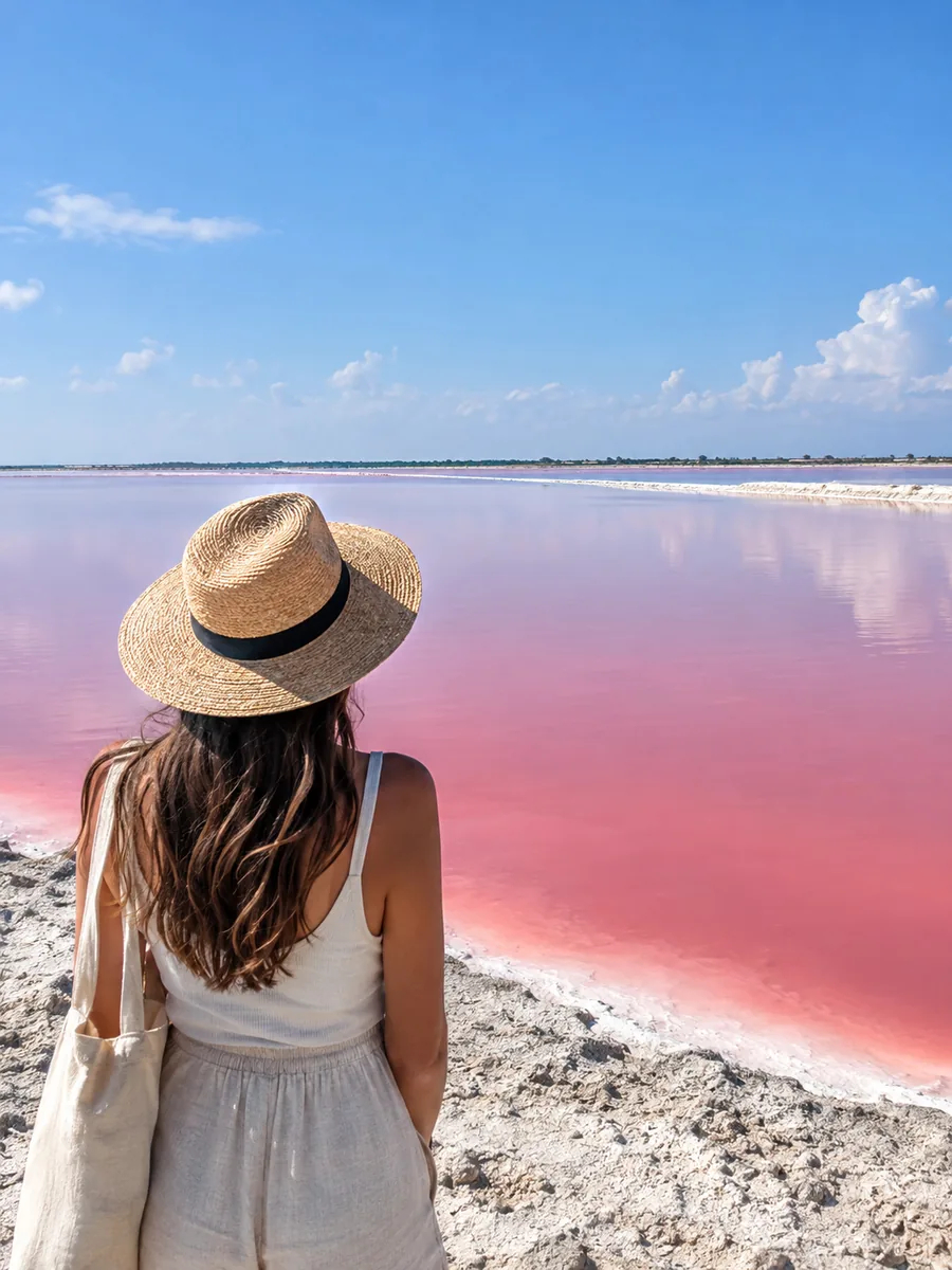 Blick auf die rosa Lagunen von Las Coloradas